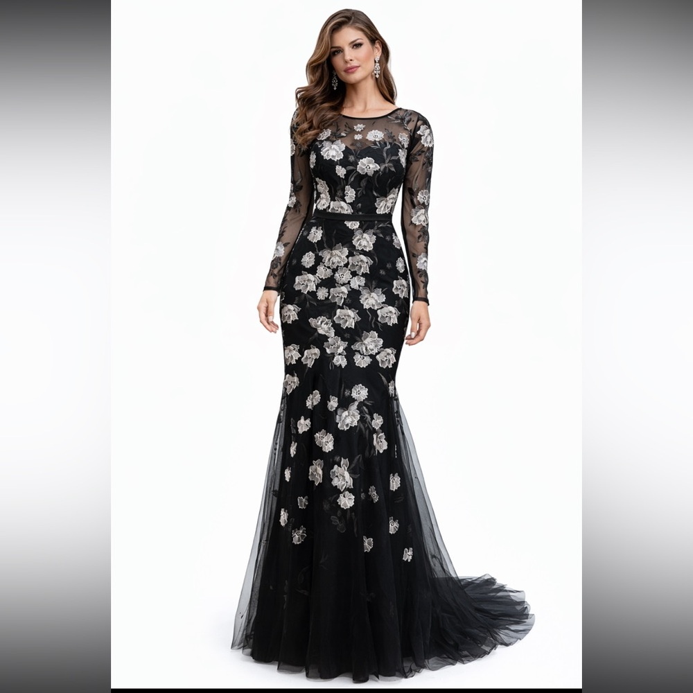 Chic Black Floral Long Sleeve Dress